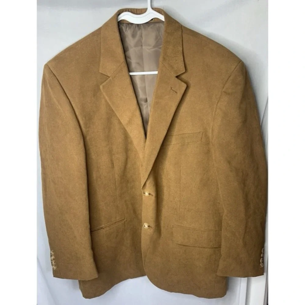 andrew fezza polyester suede blazer Camel‎ Tan  Mens 42 S Sports Coat 2 Button